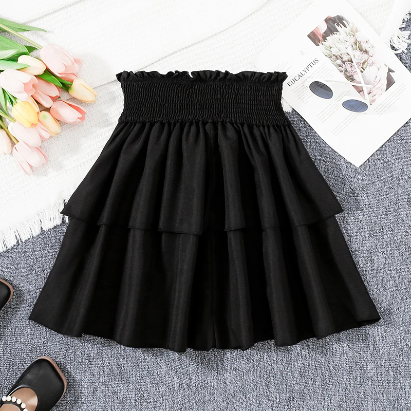 Summer Girls Cute Elegant Cool And Breathable High Waist Solid Color Half Skirt Princess Daily Leisure Birthday Party Dress