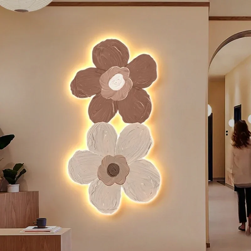 

Nordic Flower Home Entrance Painting Cream Style Simple Living Room Wall Corridor and Aisle Painting LED Light Mural