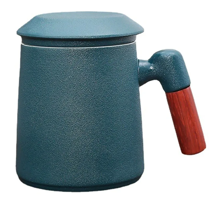 

Luxury Retro Tea Cup Ceramic Mug Coffee Mug Large Capacity Office Filter Water Cup with Cover Mugs Wooden Handle Cups Gift Boxed