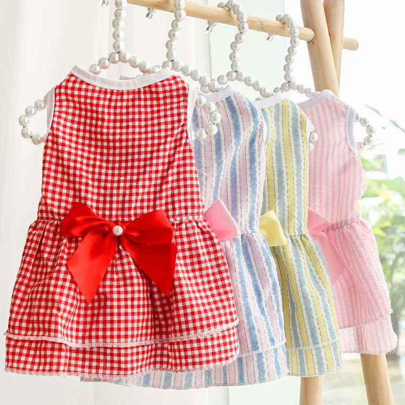 Pet Dress Pet Dog Clothes Cute Small Medium Cat Dog Princess Dresses Puppy Bow Knot Dress Pet Tutu Dresses Striped Mesh Puppy Dog Princess Summer