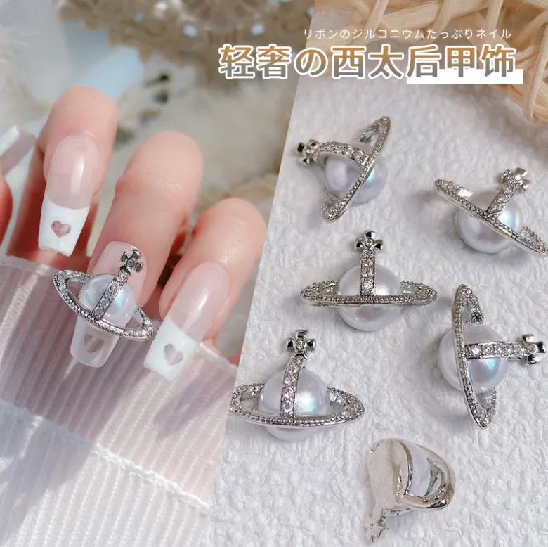 3PCS 새로운 네일 아트 진주 보석 실버 지르콘 Bowknot 금색과 은색 나비 체인 펜던트 네일 장식
