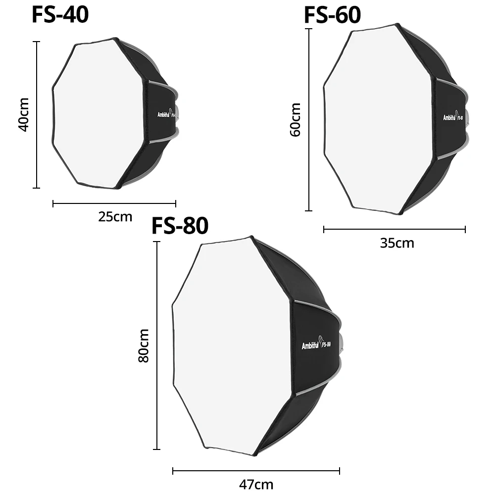 AMBITFUL 옥타곤 소프트박스 보웬스 마운트, Godox Aputure Sokani 스튜디오 LED 비디오 조명용, 빠른 설정, FS40, 60, 80 시리즈, 40cm, 60cm, 80cm