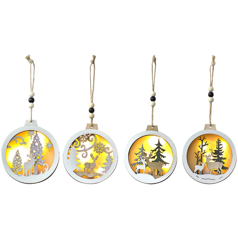 

4 Pcs Christmas Elk Pendant Wooden Hanging Ornaments Decorations Flash Decorate