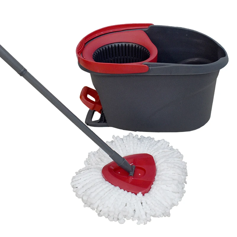 Spin Mop Bucket System - Easy Wring 360 Spin - Streak Free Floor Cleaning - 2 Microfiber Heads