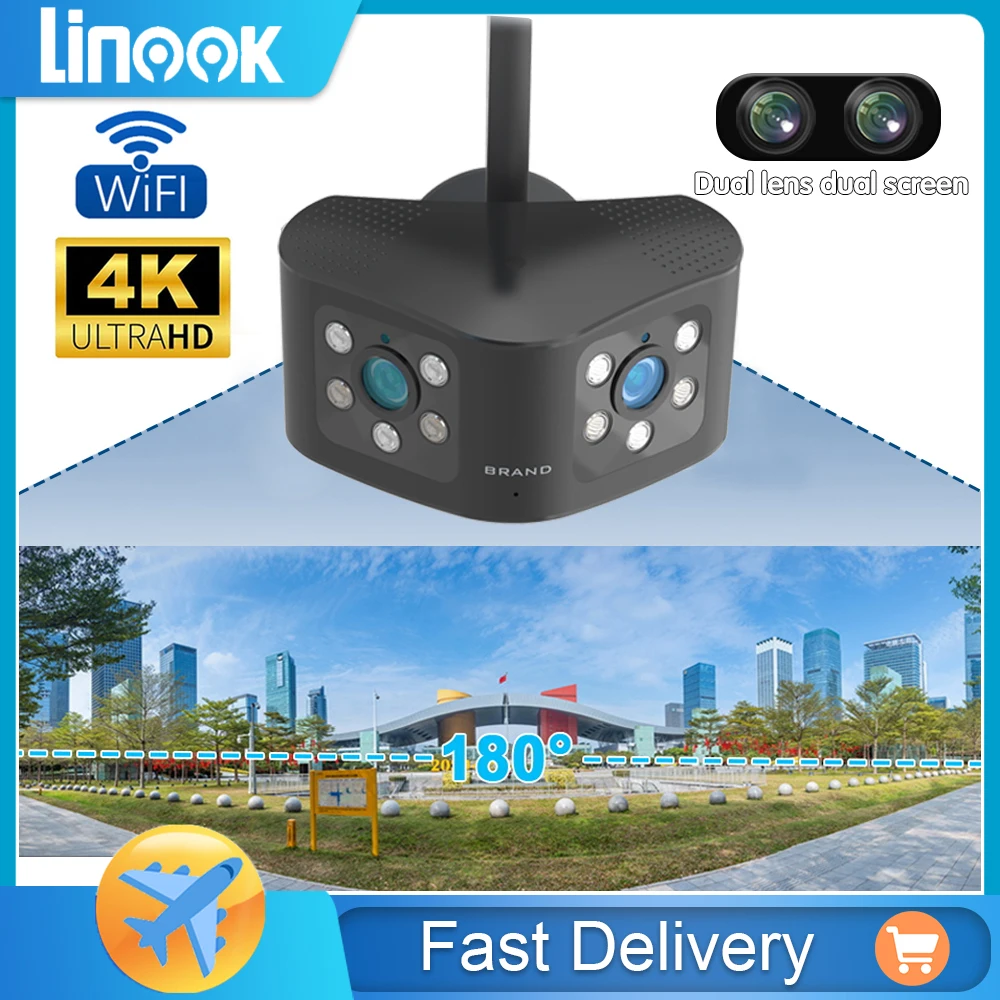 

Linook dual lens 4K 8MP 8X zoom, wireless ultra wide angle 180 , CCTV wireless WiFI outdoor, waterproof and security camera,