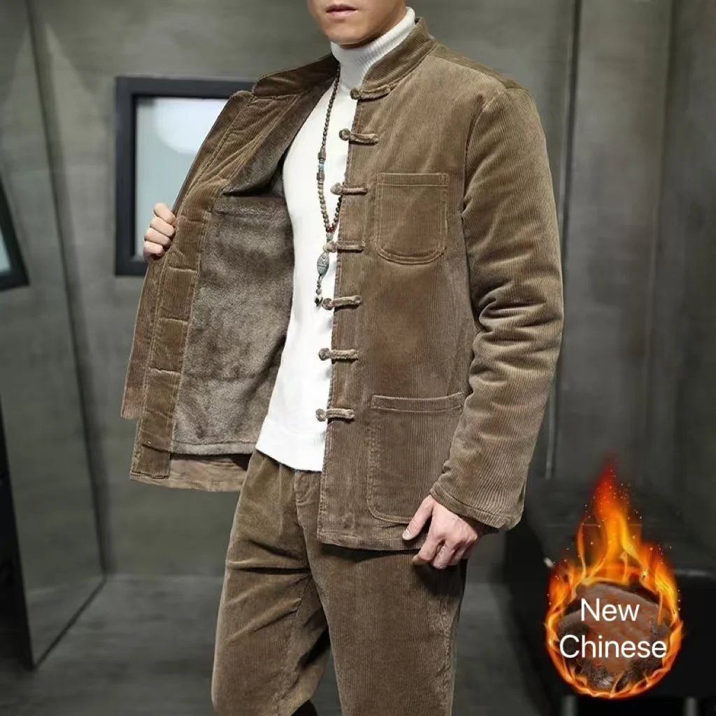 Autumn Winter Classic Tang Suit Chinese Style Ethnic Thicken Velvet Jacket Vintage Casual Frog Button Tops Outerwear New Year