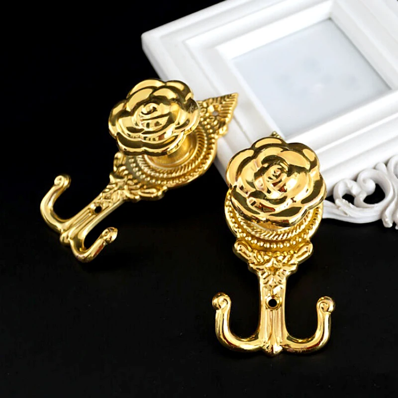 

2pcs Vintage Curtain Tiebacks Hook Rose Flower Drapery Holdbacks Wall Hooks Hanger Holder For Diy Home Office Golden Hat Towel