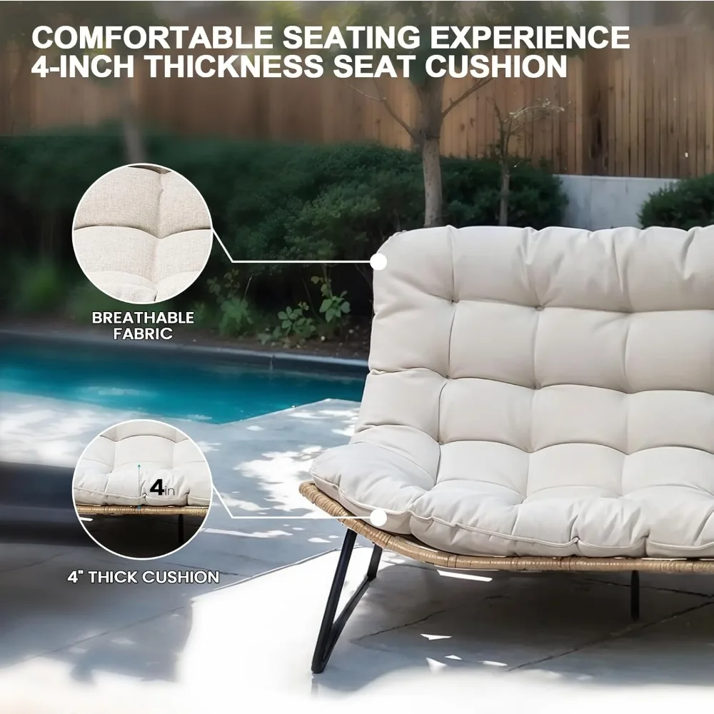 2 Seater Outdoor Couch with Soft Cushion, All-Weather Boho Rattan Patio Furniture, Garden Sofas 5