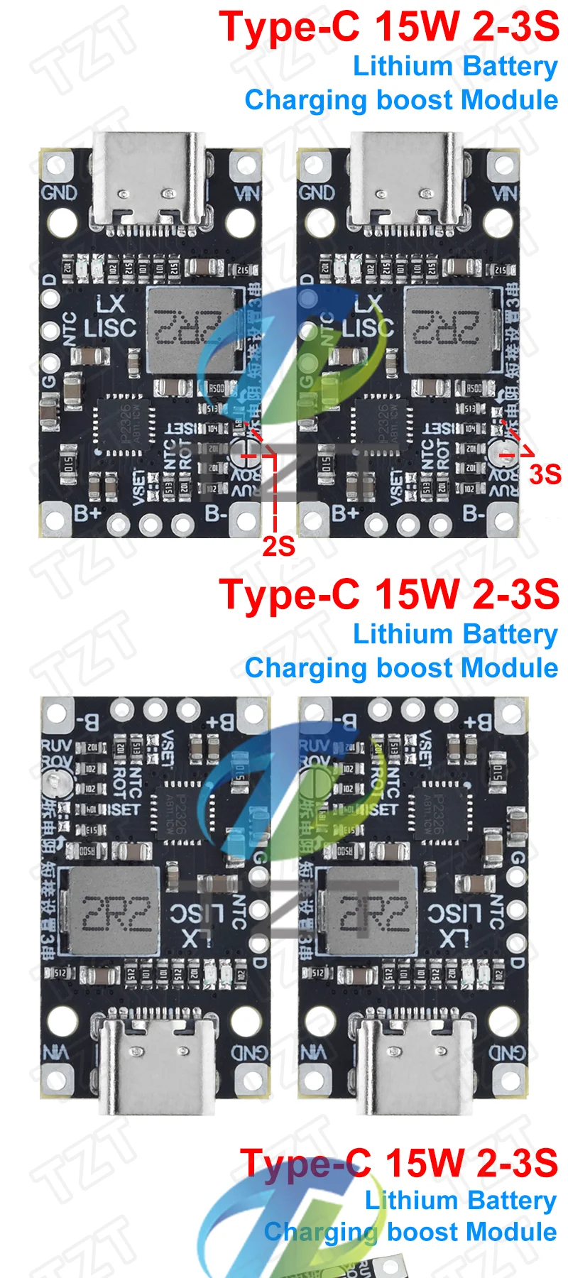 Tzt Typ-C USB 2/3s BMS 15W 8,4 V 12,6 V 1,5 A Lithium-Batterie-Lade-Boost-Modul mit ausgewogener Unterstützung Schnell ladung – Detail 16