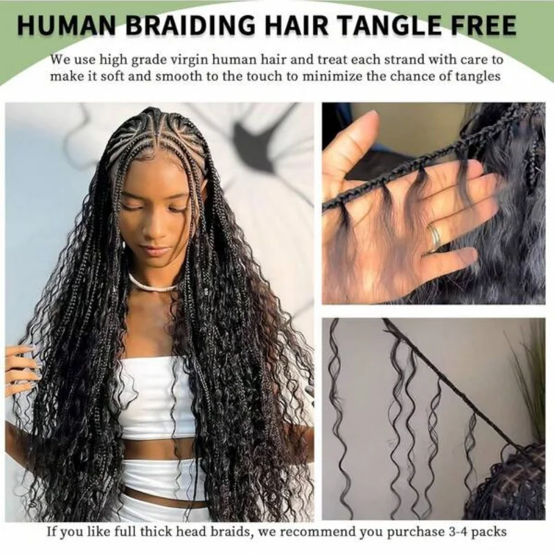 28 Inch Deep Wave Human Braiding Hair Natural Color Human Hair Bulk For Boho Braiding Deep Curly Human Hair Extensions No Weft 5