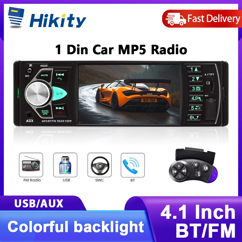 Hikity 4,1 pulgadas estéreo de coche 1Din Radio de coche 60W FM Control remoto reproductor Multimedia Bluetooth reproductor MP5 soporte tarjeta TF Autoradio 1