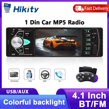 Hikity 4,1 pulgadas estéreo de coche 1Din Radio de coche 60W FM Control remoto reproductor Multimedia Bluetooth reproductor MP5 soporte tarjeta TF Autoradio 1