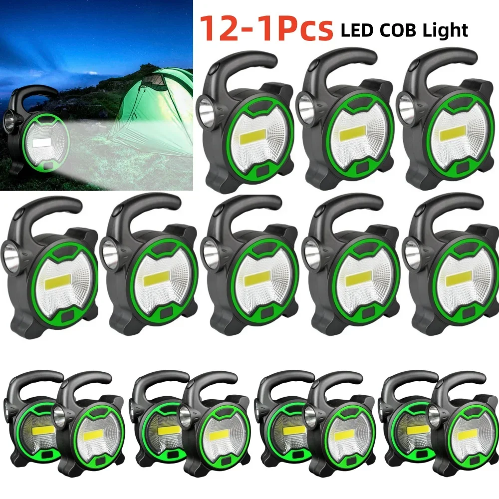 12-1Pcs Battery Powered Lamp Waterproof Portable Camping Lantern Solar USB Camping Lights Portable Flashlight for Outdoor