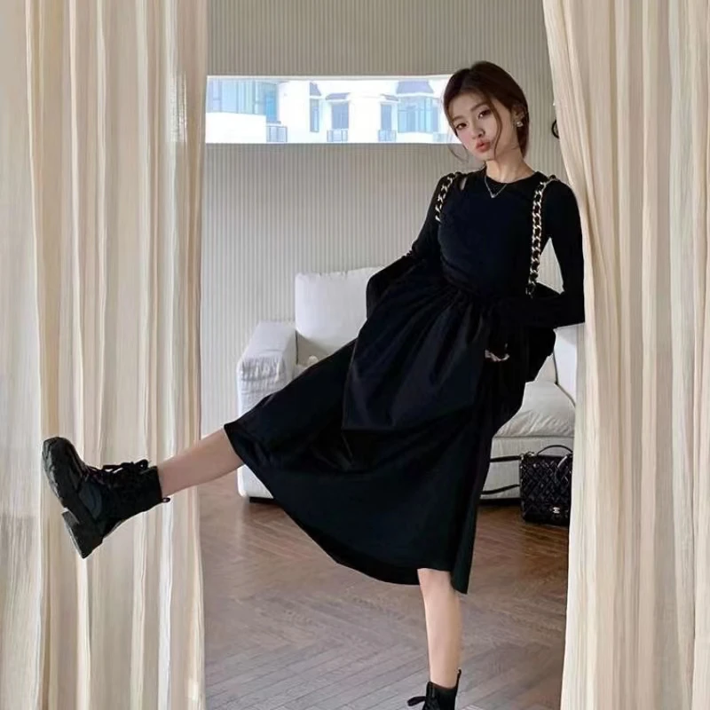 

Dresses Vintage Knitting Temperament Slim Fit Women Clothing O Neck Lady Casual Pockets Bodycon Midi Dress Winter Black