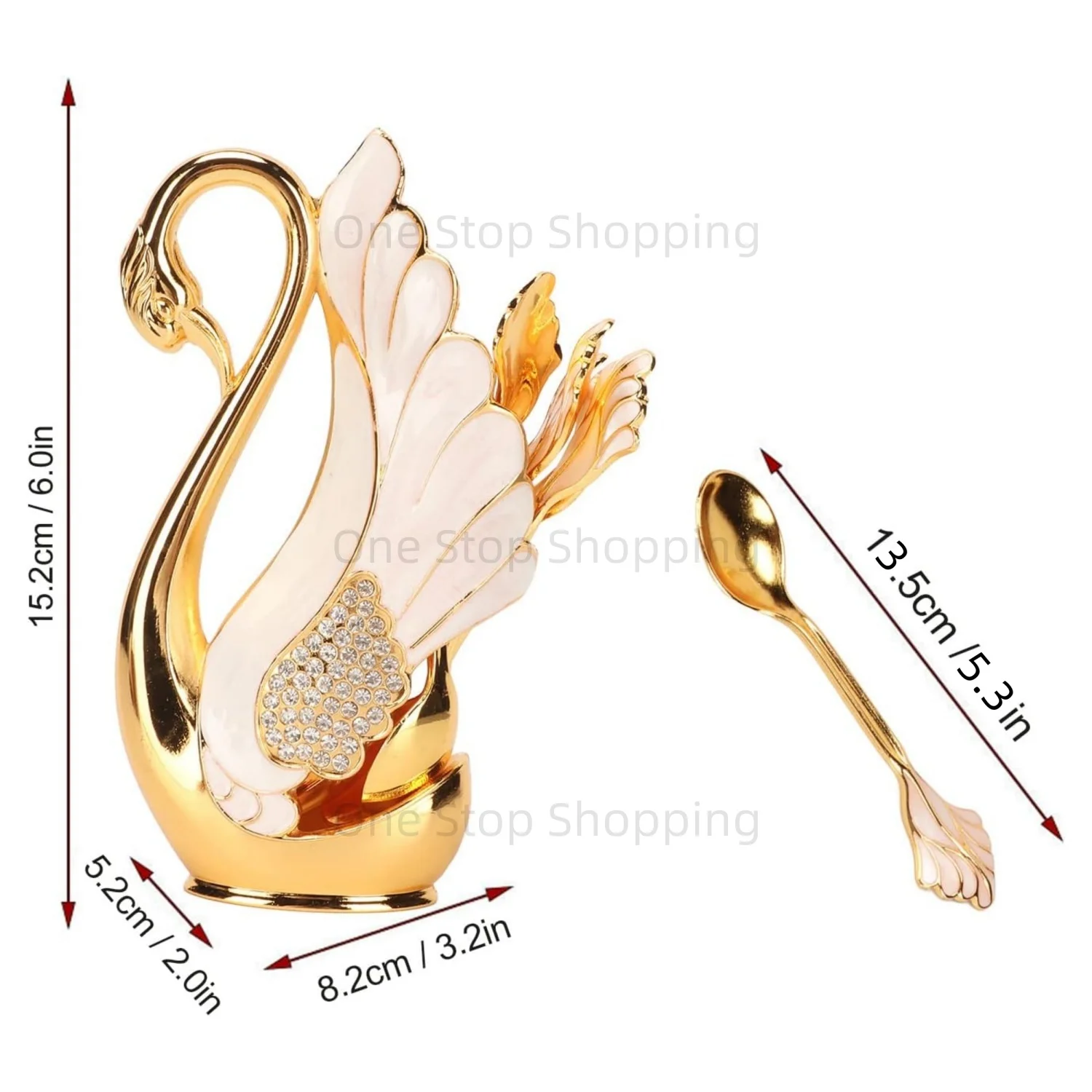 6+1 Set Kaffee Dessert Abendessen Löffel Set Schwan Basis Halter mit Gabeln Löffel für Kuchen Salat Cocktail Dessert für Geburtstag Geschenk – Detail 19