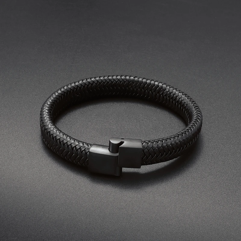 Leather Braided Wrap Bracelet Men Metal Magnetic Clasp Cuff Bangle