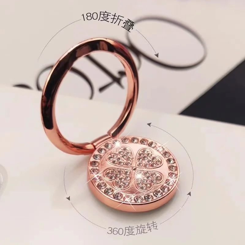 Elegant Rhinestone Four-Leaf Clover 360° Rotating Phone Ring Holder Stand