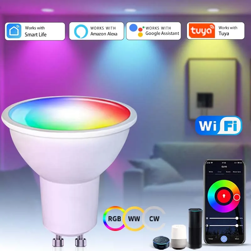 Tuya Smart WiFi GU10 LED Bulb Spotlight 5W 7W 9W 220V 110V RGBCW Smart Life APP Control Works With Alexa Google Home