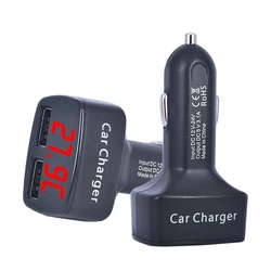 Multifunctional Car Charger with Dual USB & Digital Display (Black Case Red LCD)