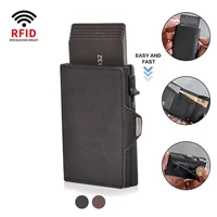 Genuine Leather Rfid Card Holder Men Wallets Anti Theft Slim Thin Coin Pocket Smart Wallets Pop Up Male Purse Money Bags Purse 1
