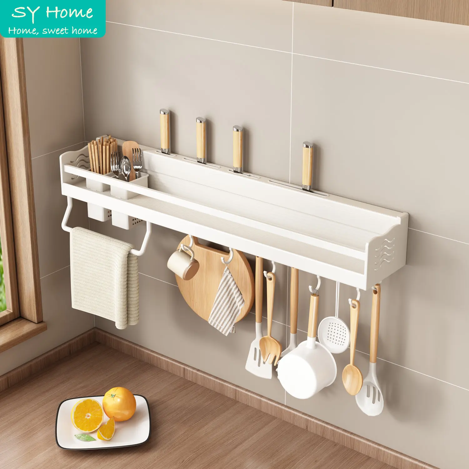 Kitchen Storage Rack Kitchen Organizer Rack Wall-mounted Kitchen Rack Multipurpose Aluminum Shelves Storage Organizer Spices Rack Chopsticks Holder Kitchen Accessories Set