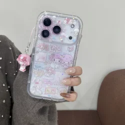 Charming Little Flower Gel Phone Case with Bracelet - Lovely Twin Lamb Design - iPhone 15 (With Accessories)