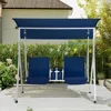 2 Seat Outdoor Porch Swing,Patio Swing with Adjustable Canopy, Heavy Duty 650 LBS Outdoor Swing with Pivot Storage Table 3