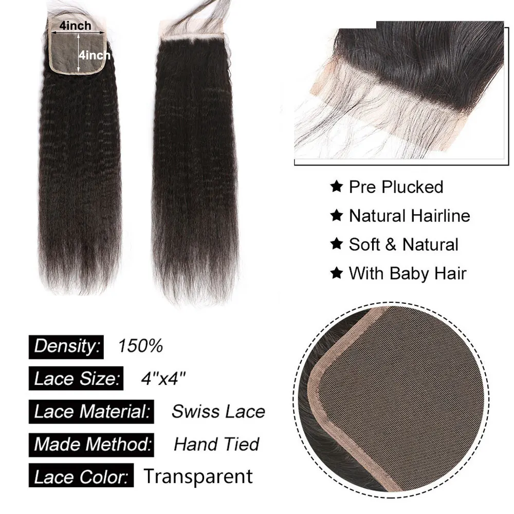 Kinky Straight Closure Human Hair 4x4 5x5 6x6 Transparent Lace Closure Frontal 13x4 13x6 Kinky Straight Lace Frontal human hair closure human hair lace product human hair frontal