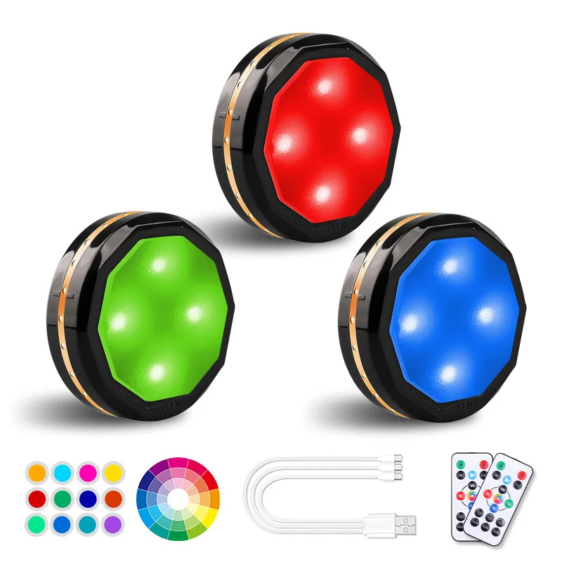 

Wireless Remote Control RGB Ambient Light USB Rechargeable Round Dimmable LED Night Light Mini Cabinet Magnetic Lamp For Bedroom