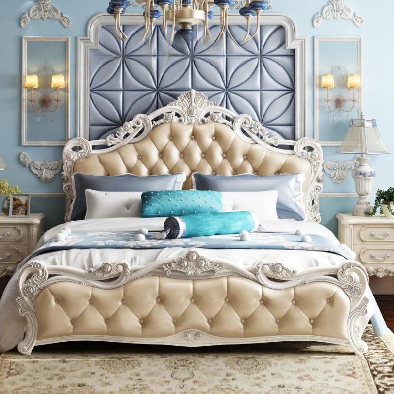 

Wood Luxury Elegant Double Bed King High End Headboard Frame Double Bed Girl Sleeping Letti Matrimoniali Furniture For Bedroom