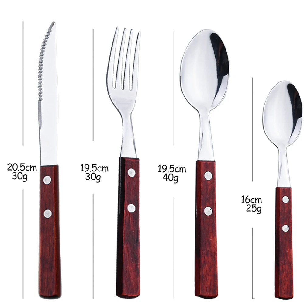 24Pcs Cutlery Wooden Handle Cutlery Set Stainless Steel Tableware Knife Fork Tea Spoon Silverware Western Flatware cutlery set western style cutlery set stainless steel cutlery set wooden cutlery set