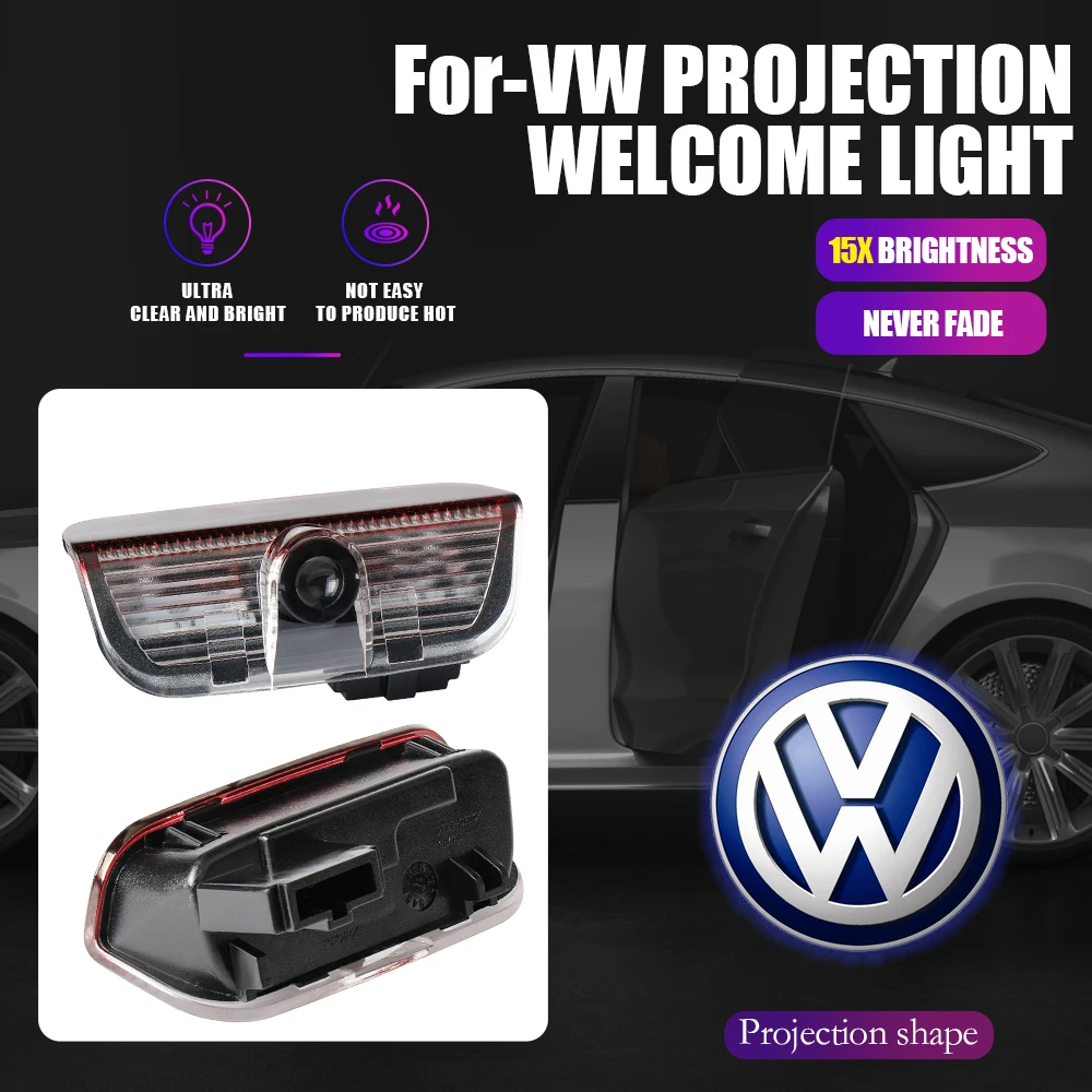 문짝 엠블럼 LED 라이트 웰컴 램프, 무선 레이저 프로젝터 액세서리, 폭스바겐 골프 모션 GTI MK5 MK6 폴로 MK7 MK6, 2 개