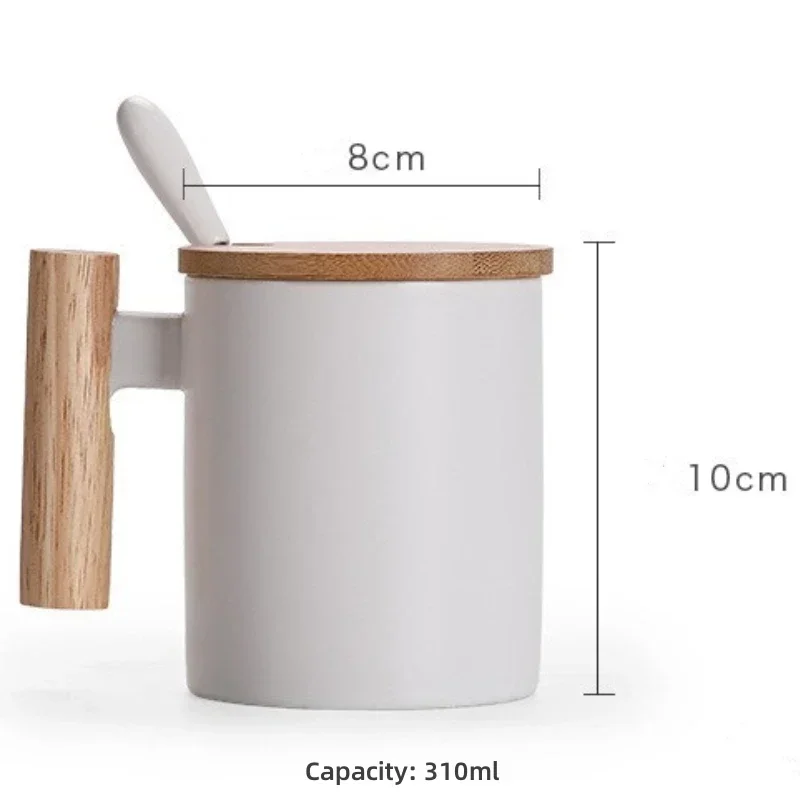 Ceramic Water Cup with Wooden Handle and Lid