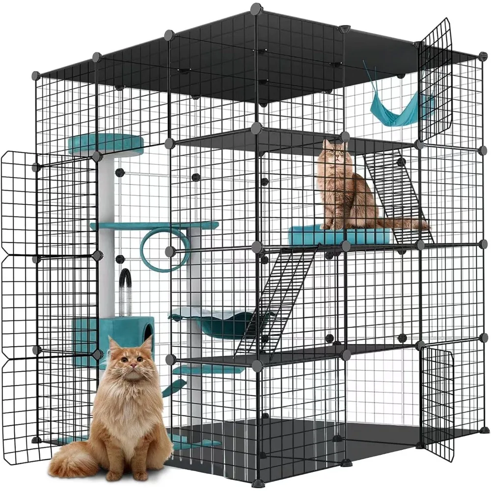 

Cat Playpen Pet Home Small Animal House Detachable Metal Wire Kennels Crate Large Exercise Place Ideal for 1-4 Cat Bed Cats Beds