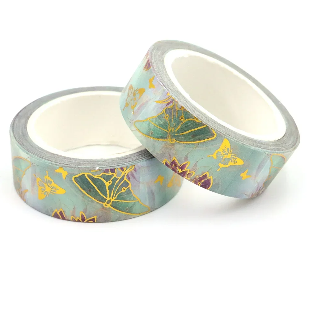 

NEW 1PC 15mm x 10m Gold Foil Butterfly Colourful tape Masking Adhesive Washi Tapes office supplies stationary tape stickers