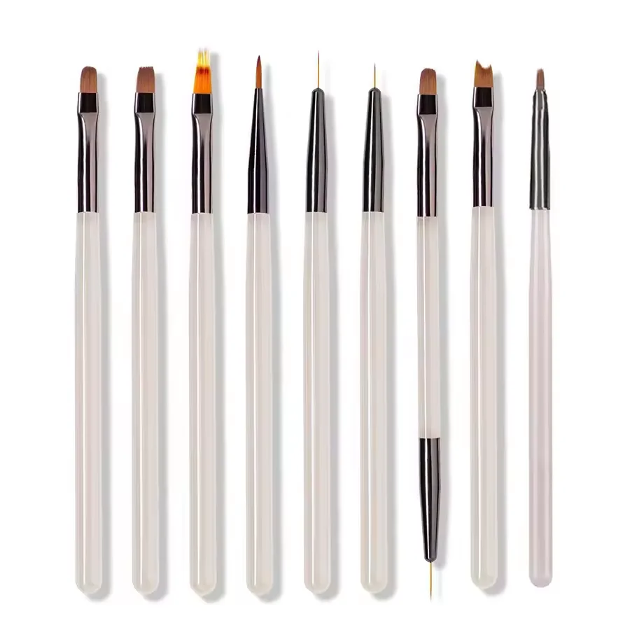 Set di 9 pennelli grigi per nail art, strumenti per nail art adatti per smalto gel e disegni per nail art, perfetti per il fai da te a casa - immagine 6