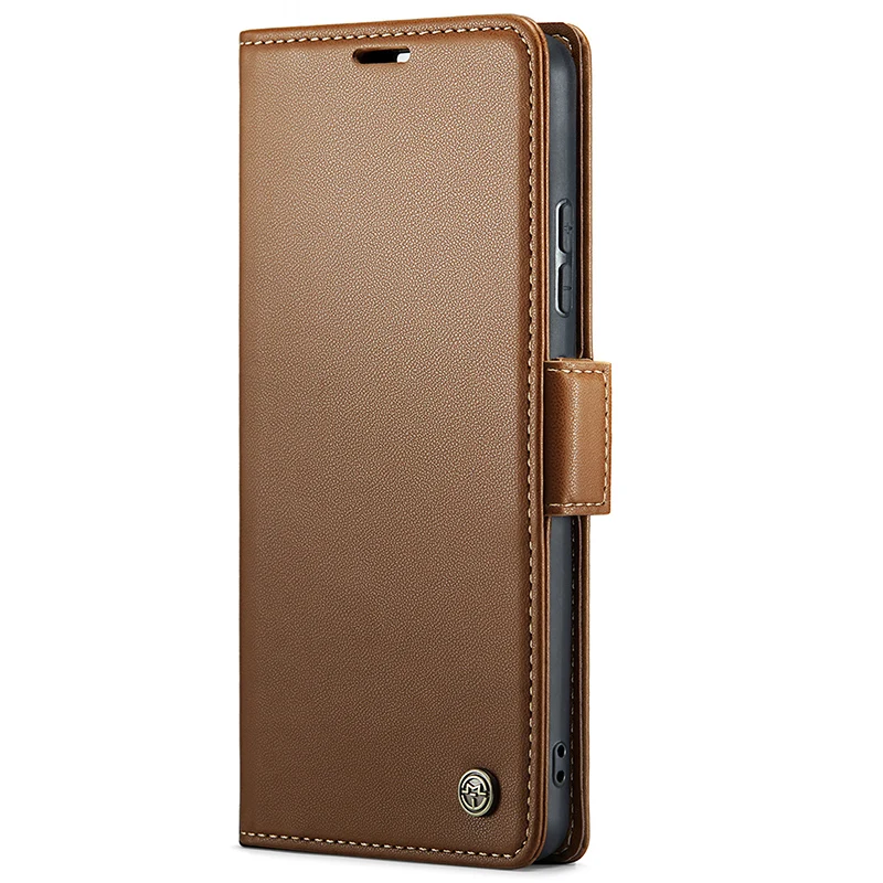 Leather Flip Wallet Case with Side Buckle Closure
