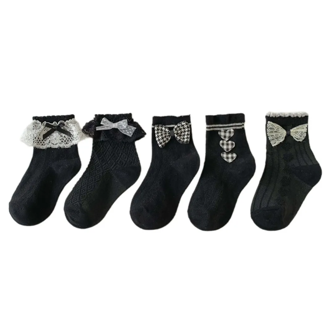 Toddler Baby Girls Kids Princess Bowknot Lace Floral baby Socks Cotton Ruffle Frilly Trim big kids Ankle short Socks