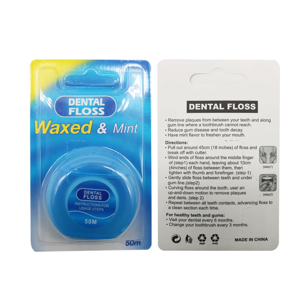 6Packs 50M Portable Dental Floss Waxed Mint Flavored for Thoroughly Clean in Tight Area 2