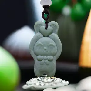 Natural Real Jade Rabbit Pendant Necklace Vintage Charm Chinese Accessories Gift Gemstones Amulet Designer Carved Jewelry