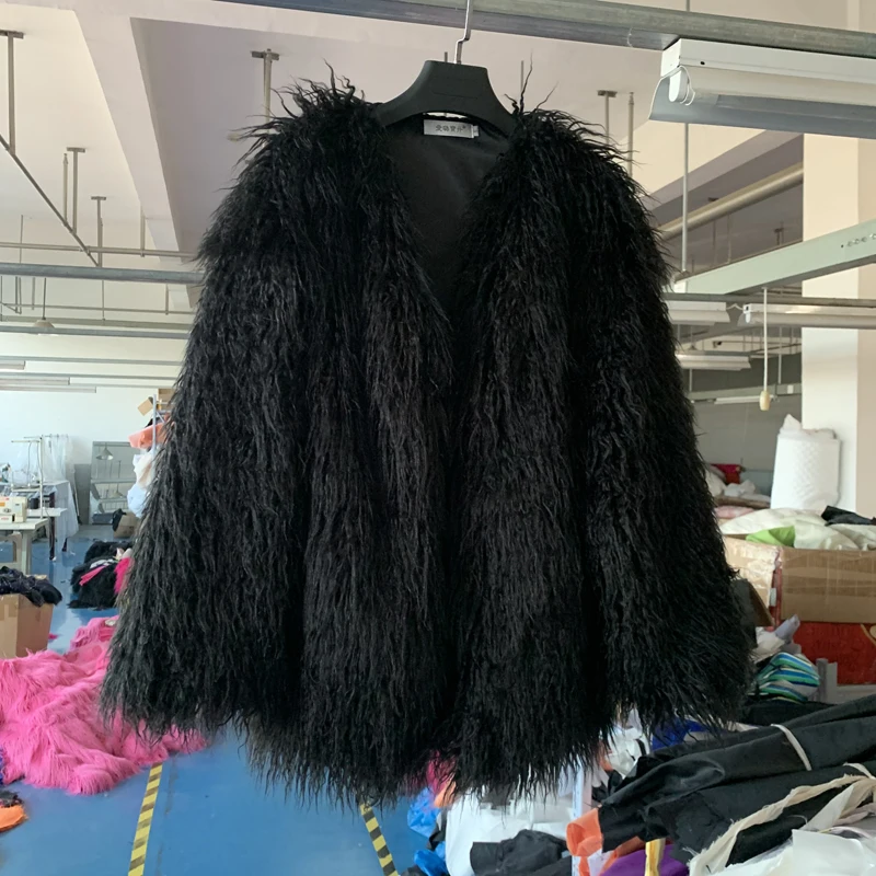 Warm Green Imitated Fur Coat Female 2023 Winter Clothes Woman Mongolia Sheep Fur Green Three-Button Lamb Fur Mid-Length Coats