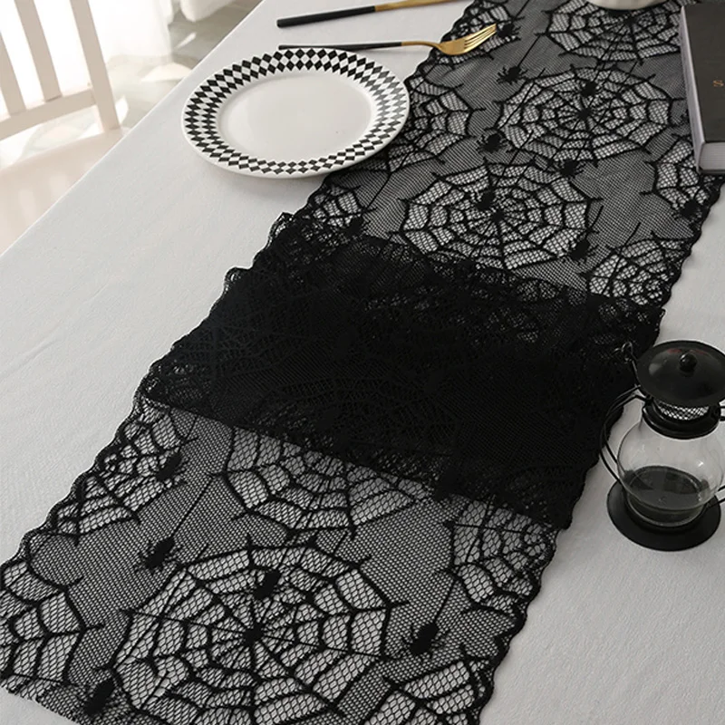 

Halloween Spider Web Table Runners Black Lace Tablecloth Halloween Table Decoration Event Party Supplies Party Table Decoration