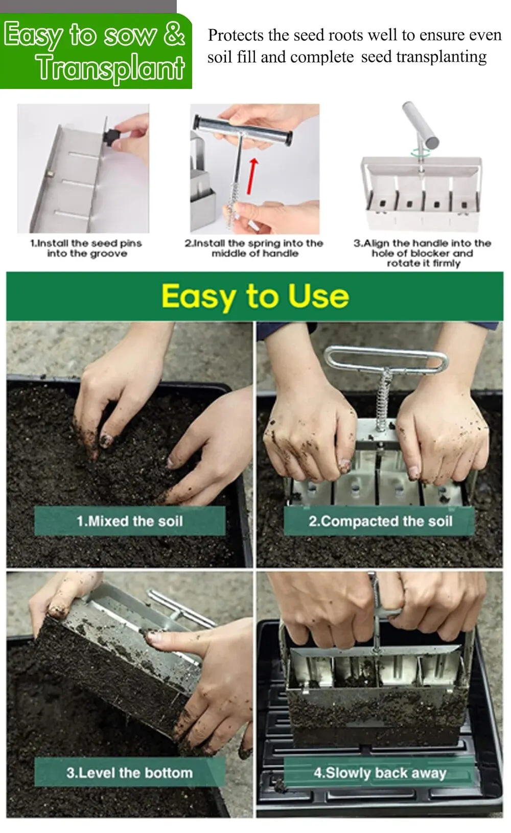 Handheld Soil Block Maker - 2 Inch Seedling Tool for Greenhouse Gardening