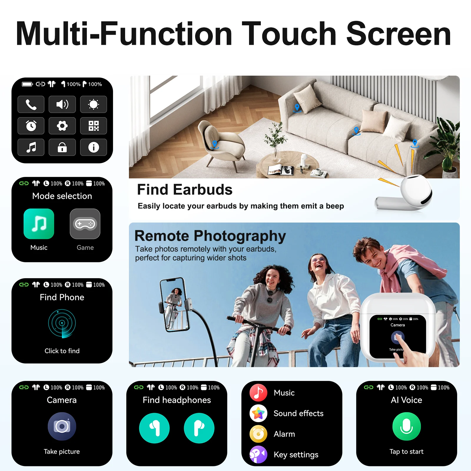 Real Time Translators Headphones Wireless Earphones Noise Canceling IPX7 Waterproof Smart Touch Control Kids Women Men Earbuds