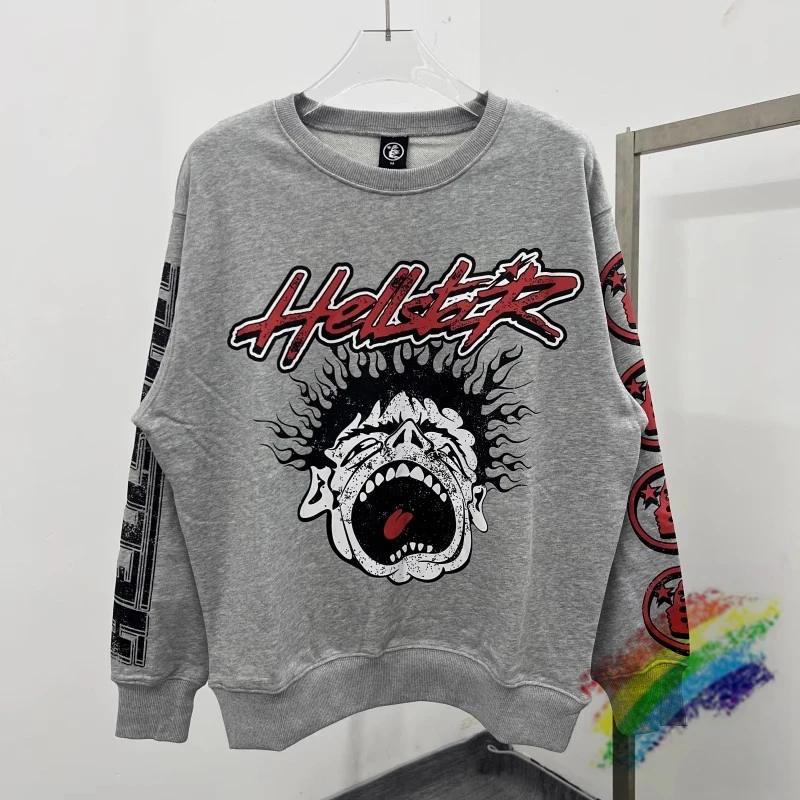 

Hellstar Studios Records Sweatshirts Men Women Hellstar Crewneck Hoodie 1996 Double Graphic Pullovers