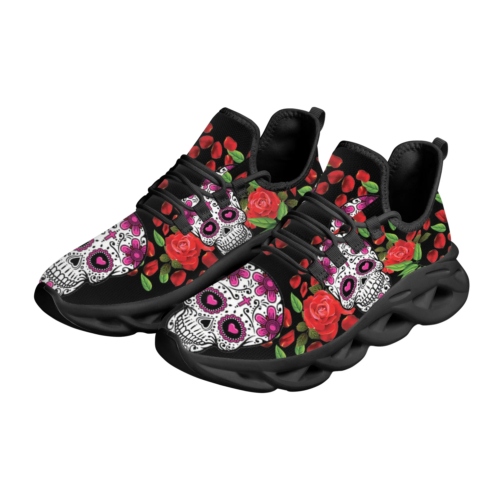 New Horror Skull Rose Brand Design Comfortable Running Shoes Gothic Trend Non-Slip Casual Lace Up Walking Shoes Chaussure Femme