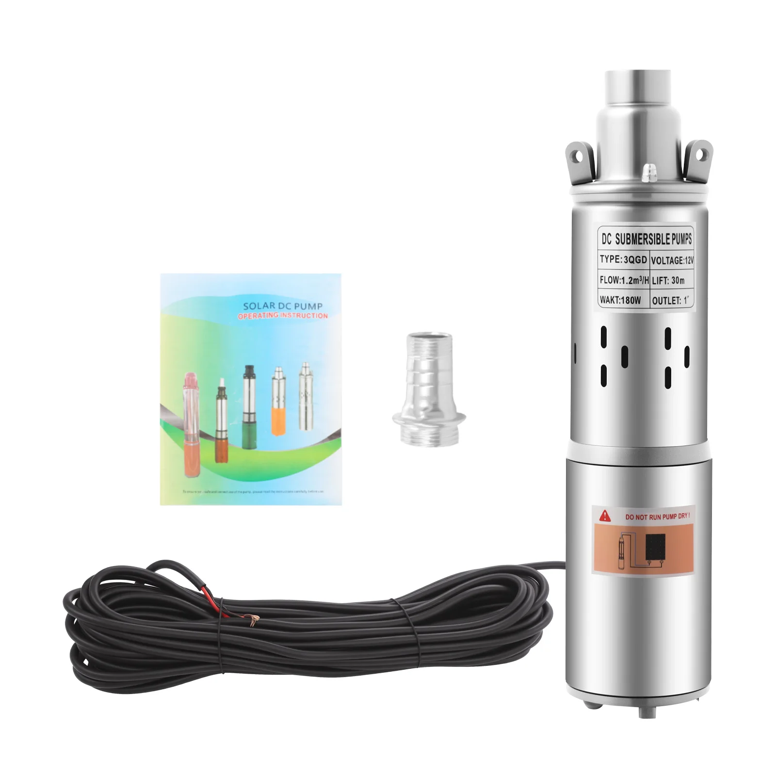 12V 180W Solar Pump Submersible Water Pump Stainless Steel Deep Well Pump Extracting Irrigation for Ponds, Lakes, Rain barrels