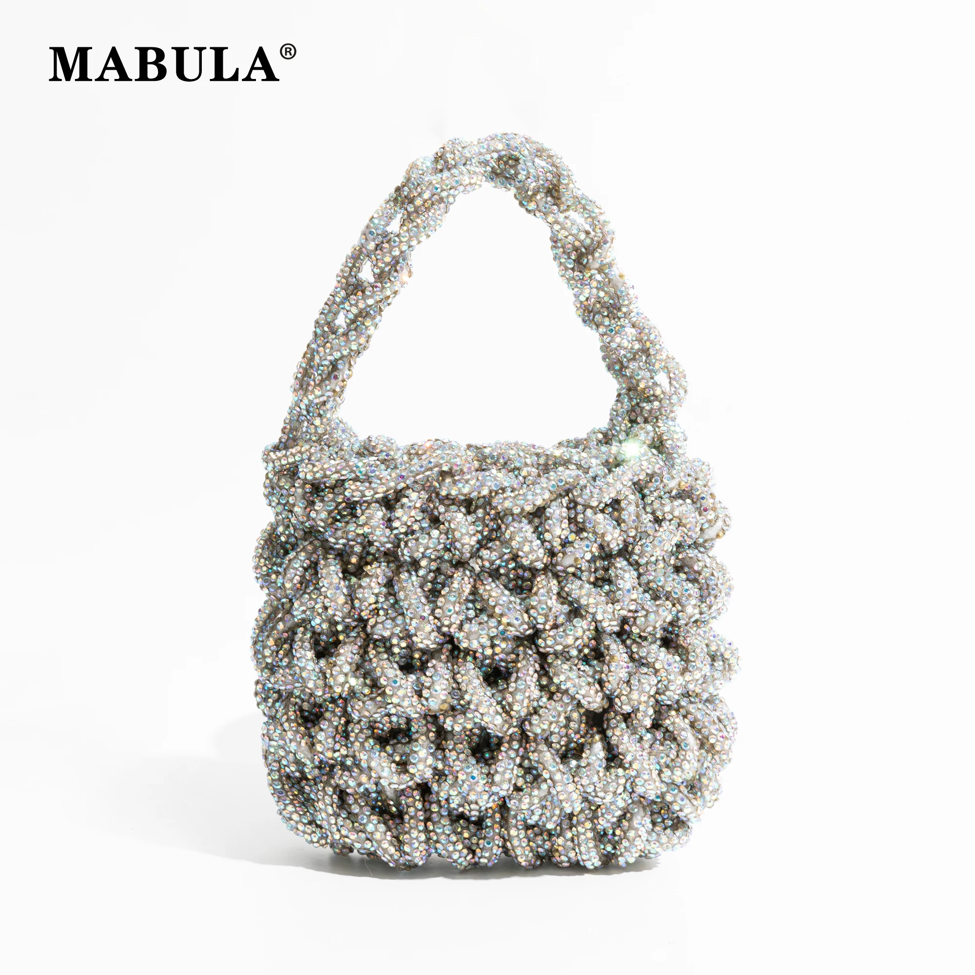 

MABULA Unique Plaited Rhinestones Sparkling Crossbody Handmade Party Bag Luxury Bling Girl Evening Handbag Glitter Diamond Purse