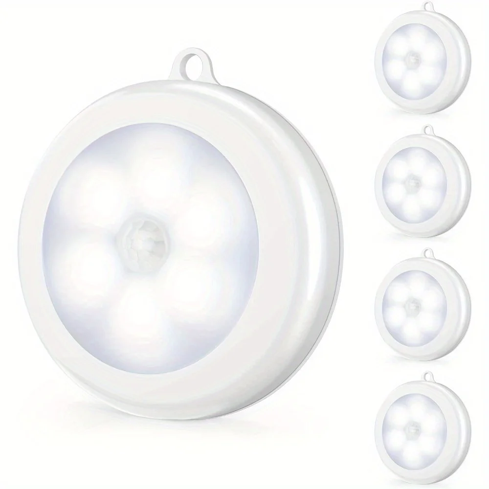 4-Piece Motion Sensor LED Night Light, Wireless Battery Powered Stick-On Magnet Cabinet Light, Stair, Cabinet Security Light