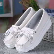 

Women's Shoes 2024 Small White Shoes Women's Version Thick Soled Fringe Single Shoes Women's Muffin with Nurse Shoes Casual